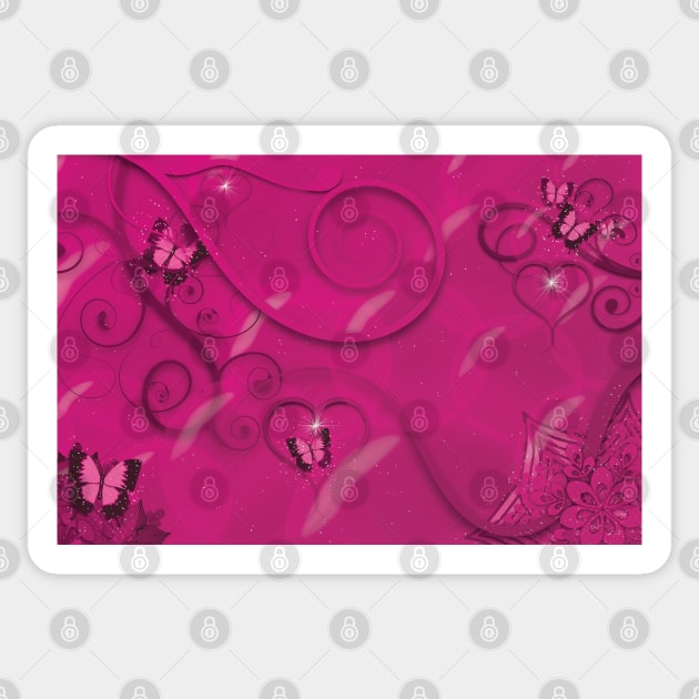 Hearts Twinkling, Vines Creeping, Butterflies Flying, Bubbles Floating , Flowers & Leaves in a Fantasy World of Pink Sticker by karenmcfarland13